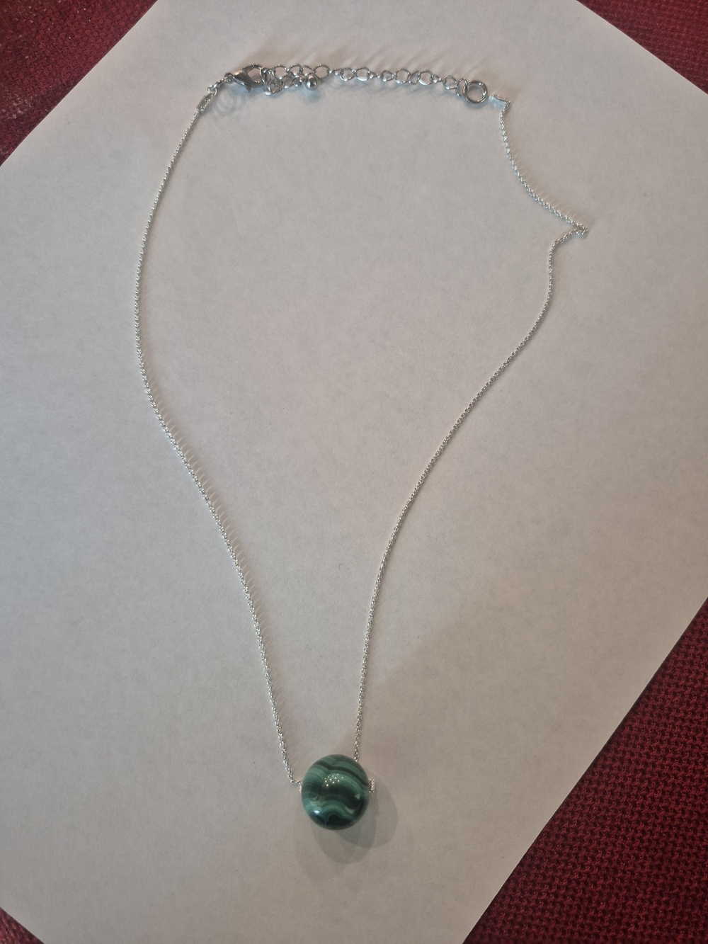 Malachite Sphere Pendant Necklace | Stainless Steel Chain | 18" + 2" Extender |